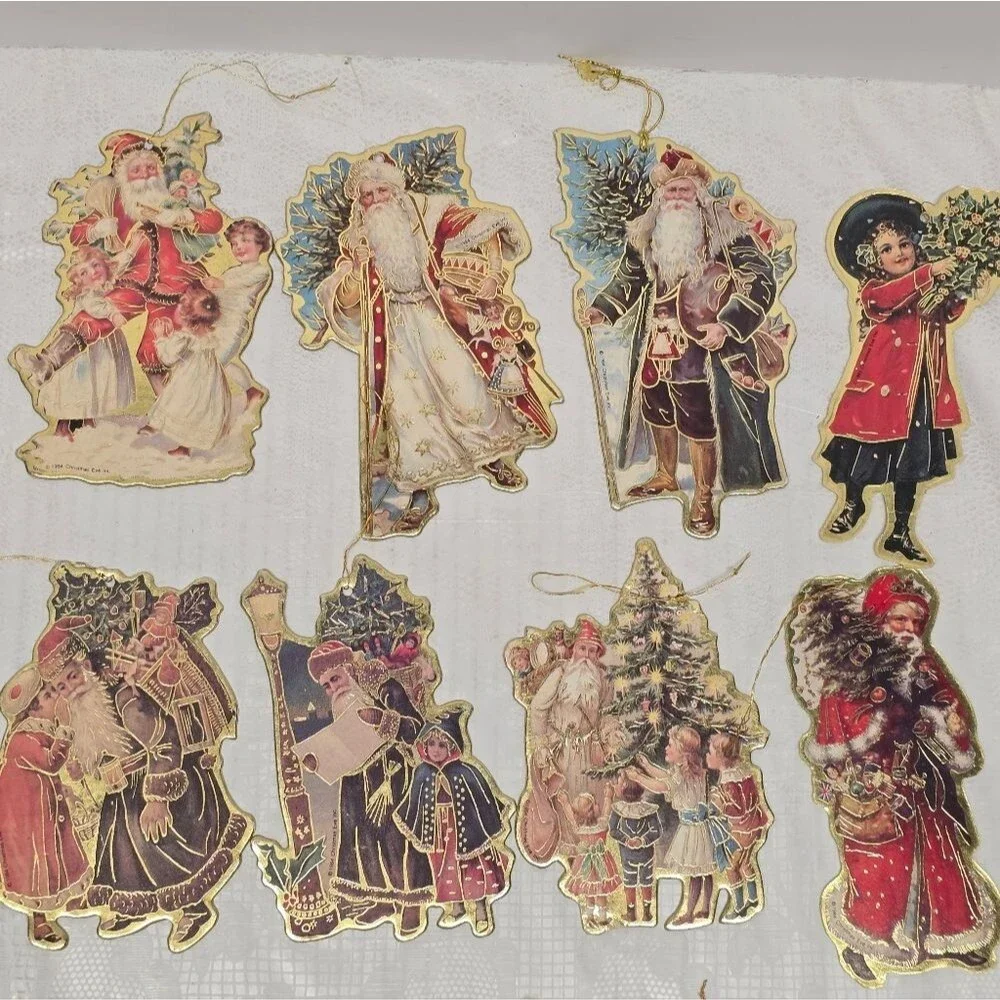 Vintage 1980 Die Cut Santa And Angel Christmas Ornaments By Merrimack, Eve, Etc